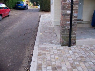 Mint Sandstone Sett Driveway in Sandhurst, Berkshire - Mint sandstone setts used here for both vehicular and pedestrian areas. Driveways for Surrey and Hampshire - MDB Landscapes