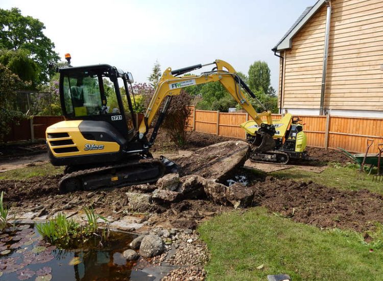 Garden Clearance in Little Bookham, Leatherhead, Surrey - Major clearance of mature trees, shrubs with roots extracted, ponds cleared and filled prior to other works. Garden clearance for Surrey and Hampshire - MDB Landscapes
