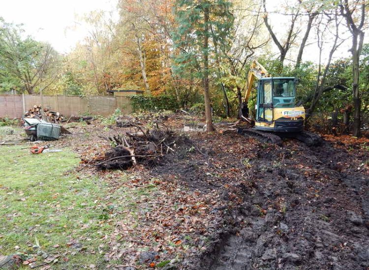 Garden Clearance in Fleet, Hampshire - Total clearance of both rear and front gardens of mature trees and shrubs. Trees felled with roots extracted. Garden clearance for Surrey and Hampshire - MDB Landscapes