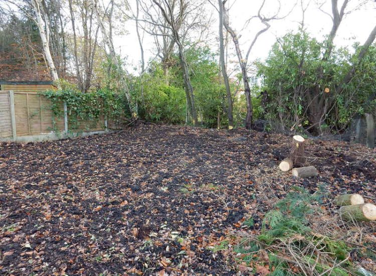 Garden Clearance in Fleet, Hampshire - Total clearance of both rear and front gardens of mature trees and shrubs. Trees felled with roots extracted. Garden clearance for Surrey and Hampshire - MDB Landscapes