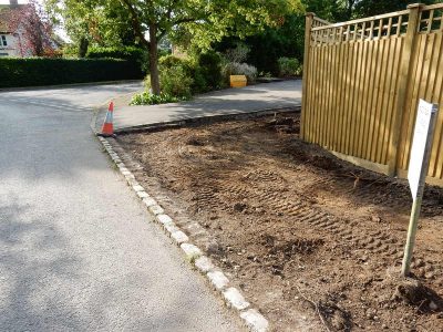 Instant Holly Hedging in Little Bookham, Surrey - Total transformation of an altered boundary line replacing rhododendrons and large conifer trees with Ilex aquifolium hedging. Garden plants and planting for Surrey and Hampshire - MDB Landscapes