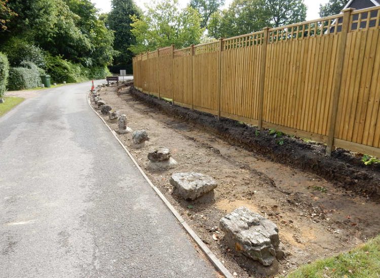 Instant Holly Hedging in Little Bookham, Surrey - Total transformation of an altered boundary line replacing rhododendrons and large conifer trees with Ilex aquifolium hedging. Garden plants and planting for Surrey and Hampshire - MDB Landscapes