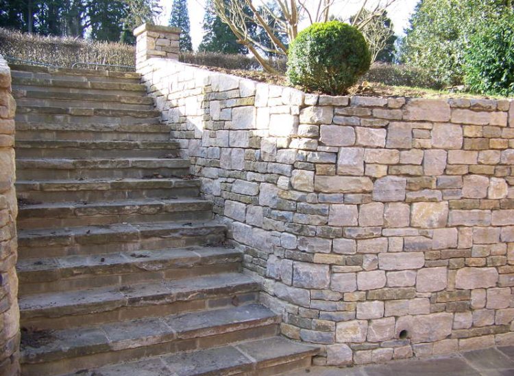 Natural Stone Steps in Bramley, Surrey - Reclaimed Yorkstone flags used to form both risers and treads. Garden Steps for Surrey and Hampshire - MDB Landscapes