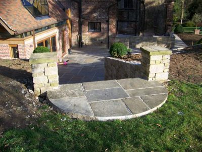 Natural Stone Steps in Bramley, Surrey - Reclaimed Yorkstone flags used to form both risers and treads. Garden Steps for Surrey and Hampshire - MDB Landscapes