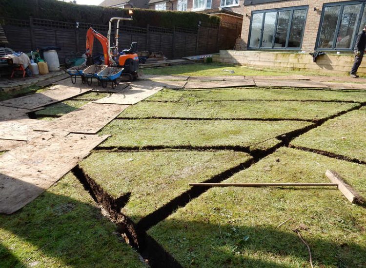 Garden and Lawn Drainage Bramley, surrey - Both top and lower areas of this garden required drainage to prevent constantly boggy areas of lawn. Garden Drainage - MDB Landscapes