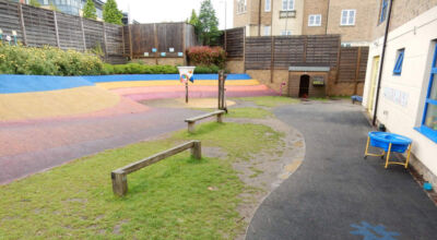 Play Ground Drainage Farnham, Surrey - Water ingress from higher ground created almost unusable play areas for the children in this day nursery. Drainage was installed prior to other contractors laying artificial grass. Garden drainage - MDB Landscapes