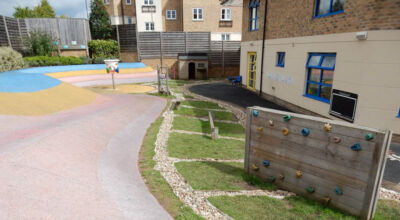 Play Ground Drainage Farnham, Surrey - Water ingress from higher ground created almost unusable play areas for the children in this day nursery. Drainage was installed prior to other contractors laying artificial grass. Garden drainage - MDB Landscapes