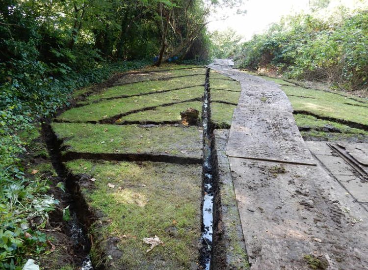 Residential Flats Lawn Drainage London, NW6 - Communal garden areas were constantly flooding leaving unusable and unmanageable saturated lawns. The gardens here were in two levels with both lawns requiring drainage. Extensive land drainage was installed with the oulet point for the drainage within the lower grounds of the garden. Garden Drainage - MDB Landscapes