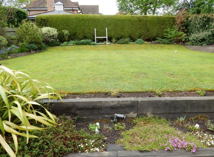 Garden Drainage and New Lawn East Horsley, Leatherhead, Surrey - Land drainage was installed here to assist in the creation of a new lawn laid upon a high end rootzone medium. Garden Drainage - MDB Landscapes