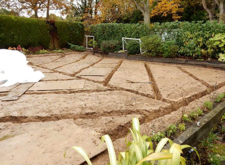 Garden Drainage and New Lawn East Horsley, Leatherhead, Surrey - Land drainage was installed here to assist in the creation of a new lawn laid upon a high end rootzone medium. Garden Drainage - MDB Landscapes