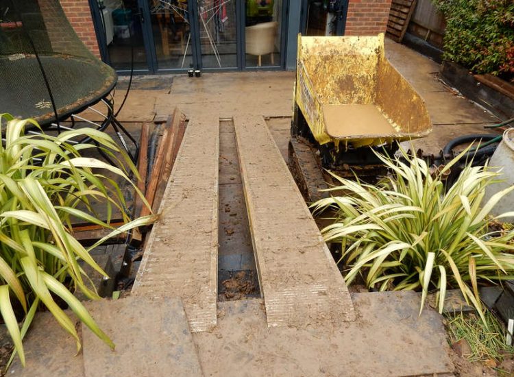 Garden Drainage and New Lawn East Horsley, Leatherhead, Surrey - Land drainage was installed here to assist in the creation of a new lawn laid upon a high end rootzone medium. Garden Drainage - MDB Landscapes