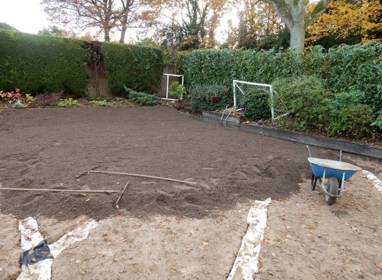 Garden Drainage and New Lawn East Horsley, Leatherhead, Surrey - Land drainage was installed here to assist in the creation of a new lawn laid upon a high end rootzone medium. Garden Drainage - MDB Landscapes