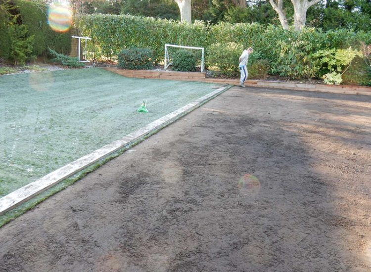 Garden Drainage and New Lawn East Horsley, Leatherhead, Surrey - Land drainage was installed here to assist in the creation of a new lawn laid upon a high end rootzone medium. Garden Drainage - MDB Landscapes