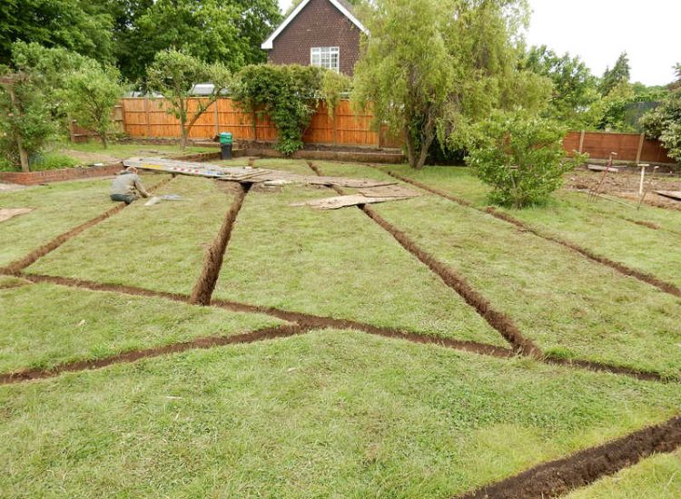 Garden and Lawn Drainage Little Bookham, Leatherhead, Surrey - Extensive land drainage was required through out this garden prior commencement of other landscaping projects. Garden Drainage - MDB Landscapes