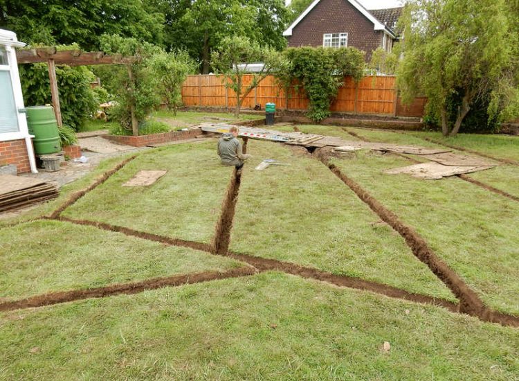 Garden and Lawn Drainage Little Bookham, Leatherhead, Surrey - Extensive land drainage was required through out this garden prior commencement of other landscaping projects. Garden Drainage - MDB Landscapes