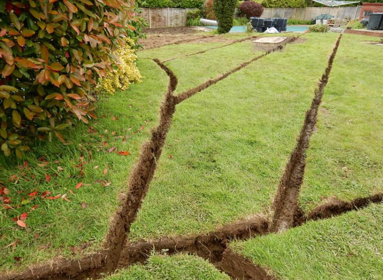 Garden and Lawn Drainage Little Bookham, Leatherhead, Surrey - Extensive land drainage was required through out this garden prior commencement of other landscaping projects. Garden Drainage - MDB Landscapes