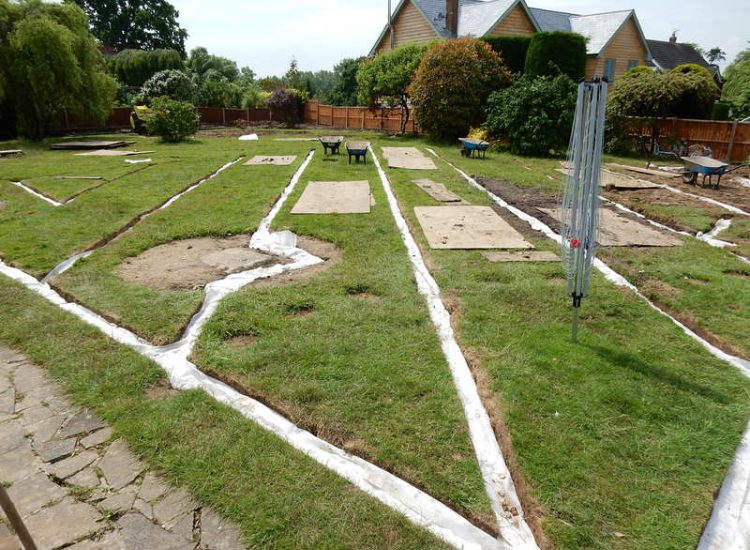 Garden and Lawn Drainage Little Bookham, Leatherhead, Surrey - Extensive land drainage was required through out this garden prior commencement of other landscaping projects. Garden Drainage - MDB Landscapes