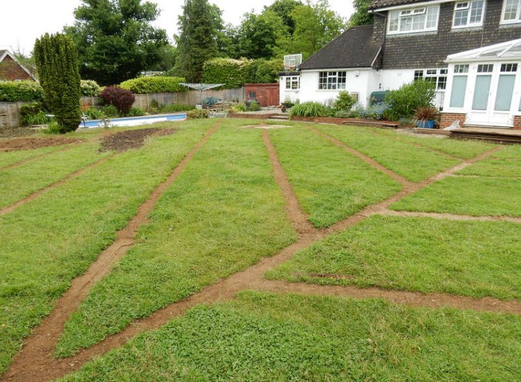 Garden and Lawn Drainage Little Bookham, Leatherhead, Surrey - Extensive land drainage was required through out this garden prior commencement of other landscaping projects. Garden Drainage - MDB Landscapes
