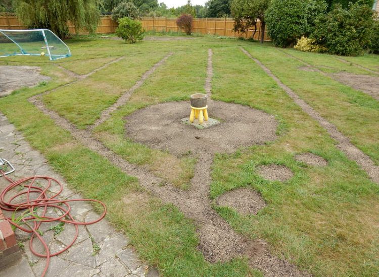 Garden and Lawn Drainage Little Bookham, Leatherhead, Surrey - Extensive land drainage was required through out this garden prior commencement of other landscaping projects. Garden Drainage - MDB Landscapes
