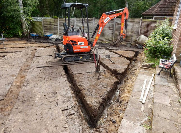 Garden and Lawn Drainage Sandhurst, Berkshire - A poor water retentive soil type here required the installation of land drainage first prior to the construction of the new lawn. Garden Drainage - MDB Landscapes