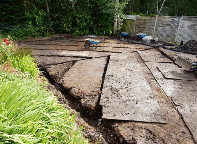 Garden and Lawn Drainage Sandhurst, Berkshire - A poor water retentive soil type here required the installation of land drainage first prior to the construction of the new lawn. Garden Drainage - MDB Landscapes