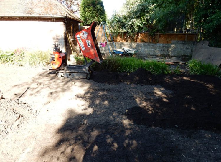 Garden and Lawn Drainage Sandhurst, Berkshire - A poor water retentive soil type here required the installation of land drainage first prior to the construction of the new lawn. Garden Drainage - MDB Landscapes