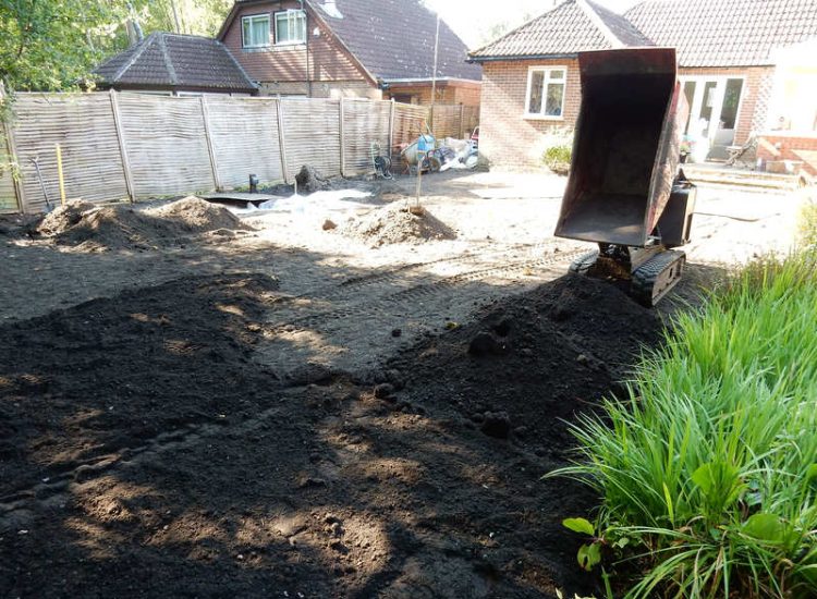 Garden and Lawn Drainage Sandhurst, Berkshire - A poor water retentive soil type here required the installation of land drainage first prior to the construction of the new lawn. Garden Drainage - MDB Landscapes