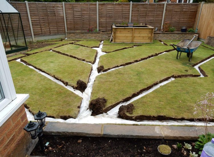 Garden and Lawn Drainage Wokingham, Berkshire - Unusable flooded planting areas, a flooded glass house and a very wet lawn prevented this client from enjoying their garden. Drainage was installed running through the glass house as well. Garden Drainage - MDB Landscapes
