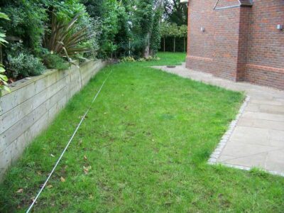 Turfing in Claygate, Surrey - Creation of a new lawn after issues with drainage and levels were dealt with first. Lawns & Turfing - MDB Landscapes
