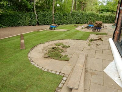 Turfing in Claygate, Surrey - Creation of a new lawn after issues with drainage and levels were dealt with first. Lawns & Turfing - MDB Landscapes