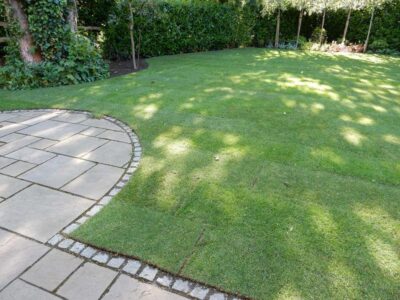 Turfing in Claygate, Surrey - Creation of a new lawn after issues with drainage and levels were dealt with first. Lawns & Turfing - MDB Landscapes