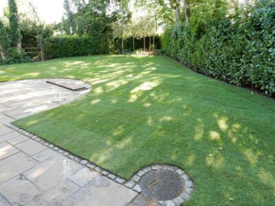Turfing in Claygate, Surrey - Creation of a new lawn after issues with drainage and levels were dealt with first. Lawns & Turfing - MDB Landscapes