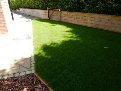 Turfing in Claygate, Surrey - Creation of a new lawn after issues with drainage and levels were dealt with first. Lawns & Turfing - MDB Landscapes
