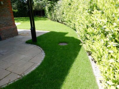 Turfing in Claygate, Surrey - Creation of a new lawn after issues with drainage and levels were dealt with first. Lawns & Turfing - MDB Landscapes