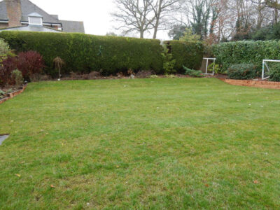 New Lawn in East Horsley, Leatherhead, Surrey - Drainage issues dealt with first here followed by the construction of a new lawn using a Rootzone medium. Lawns & Turfing - MDB Landscapes