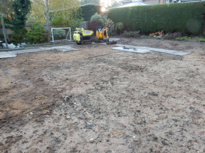 New Lawn in East Horsley, Leatherhead, Surrey - Drainage issues dealt with first here followed by the construction of a new lawn using a Rootzone medium. Lawns & Turfing - MDB Landscapes