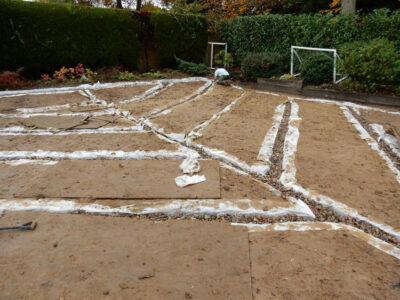 New Lawn in East Horsley, Leatherhead, Surrey - Drainage issues dealt with first here followed by the construction of a new lawn using a Rootzone medium. Lawns & Turfing - MDB Landscapes