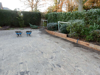 New Lawn in East Horsley, Leatherhead, Surrey - Drainage issues dealt with first here followed by the construction of a new lawn using a Rootzone medium. Lawns & Turfing - MDB Landscapes