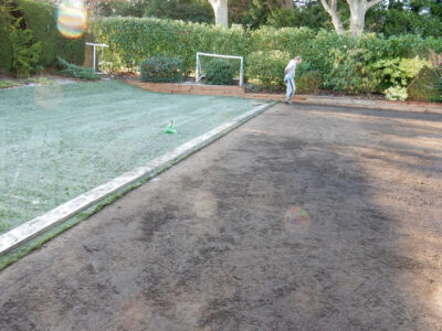 New Lawn in East Horsley, Leatherhead, Surrey - Drainage issues dealt with first here followed by the construction of a new lawn using a Rootzone medium. Lawns & Turfing - MDB Landscapes