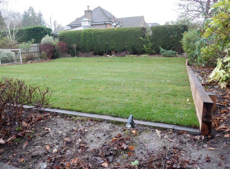 New Lawn in East Horsley, Leatherhead, Surrey - Drainage issues dealt with first here followed by the construction of a new lawn using a Rootzone medium. Lawns & Turfing - MDB Landscapes