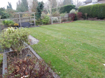 New Lawn in East Horsley, Leatherhead, Surrey - Drainage issues dealt with first here followed by the construction of a new lawn using a Rootzone medium. Lawns & Turfing - MDB Landscapes