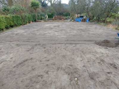 Lawns and Drainage in Guildford, Surrey - Construction of a high grade lawn using a rootzone soil medium after drainage was installed and areas raised. Lawns & Turfing - MDB Landscapes