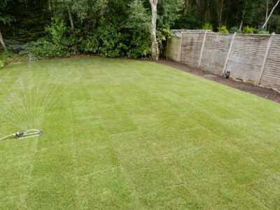 New Lawn and Drainage in Sandhurst, Berkshire - An unusable rear garden and lawn transformed with drainage and a new lawn. Lawns & Turfing - MDB Landscapes