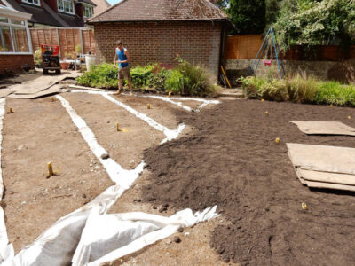 New Lawn and Drainage in Sandhurst, Berkshire - An unusable rear garden and lawn transformed with drainage and a new lawn. Lawns & Turfing - MDB Landscapes