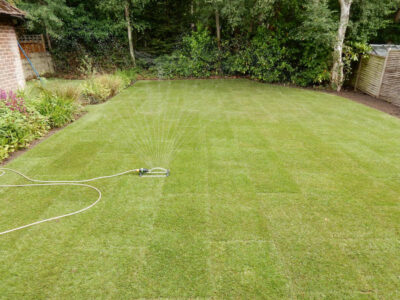 New Lawn and Drainage in Sandhurst, Berkshire - An unusable rear garden and lawn transformed with drainage and a new lawn. Lawns & Turfing - MDB Landscapes