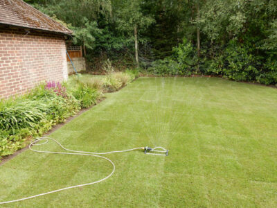 New Lawn and Drainage in Sandhurst, Berkshire - An unusable rear garden and lawn transformed with drainage and a new lawn. Lawns & Turfing - MDB Landscapes