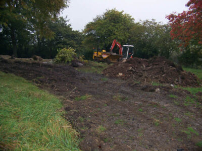 Grass Seeding in Dippenhall, Surrey - Recontouring of large areas of garden with imported topsoil and areas re-seeded on completion. Lawns & Turfing - MDB Landscapes