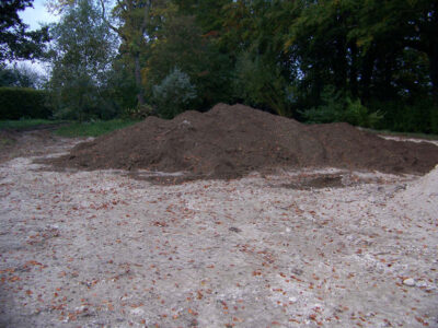 Grass Seeding in Dippenhall, Surrey - Recontouring of large areas of garden with imported topsoil and areas re-seeded on completion. Lawns & Turfing - MDB Landscapes