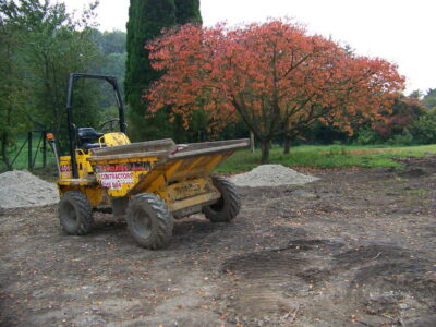 Grass Seeding in Dippenhall, Surrey - Recontouring of large areas of garden with imported topsoil and areas re-seeded on completion. Lawns & Turfing - MDB Landscapes