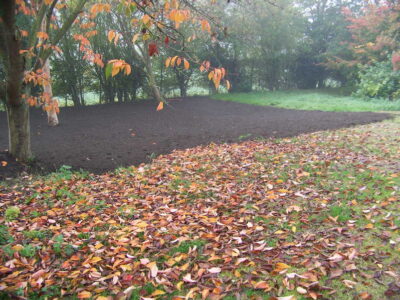 Grass Seeding in Dippenhall, Surrey - Recontouring of large areas of garden with imported topsoil and areas re-seeded on completion. Lawns & Turfing - MDB Landscapes